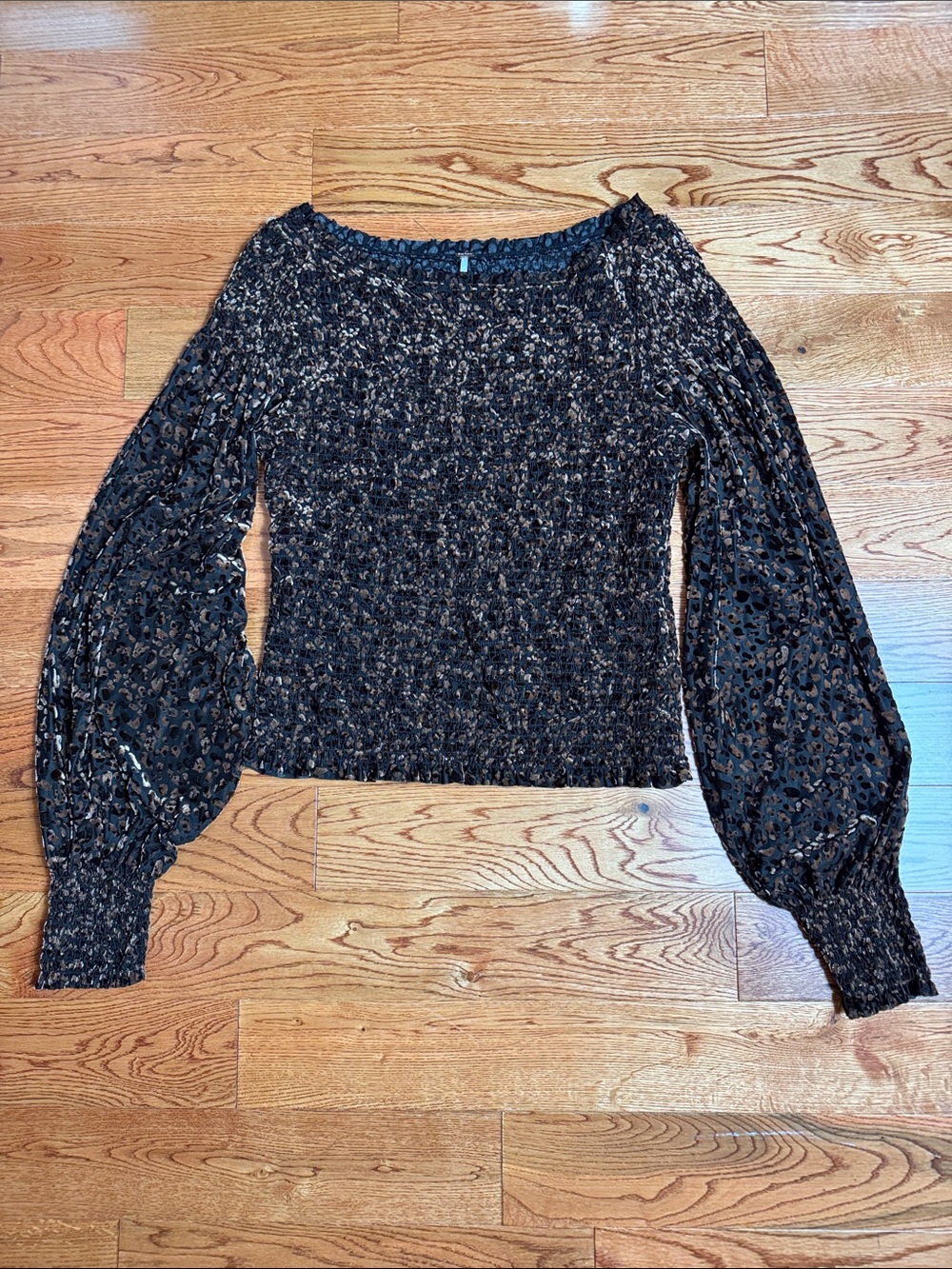 Free People Black and Brown Textured Long-Sleeve Top
